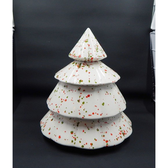 Christmas Tree Candy Cookie Jar Mold 1975 Splatter Painted Ceramic Vintage 8"